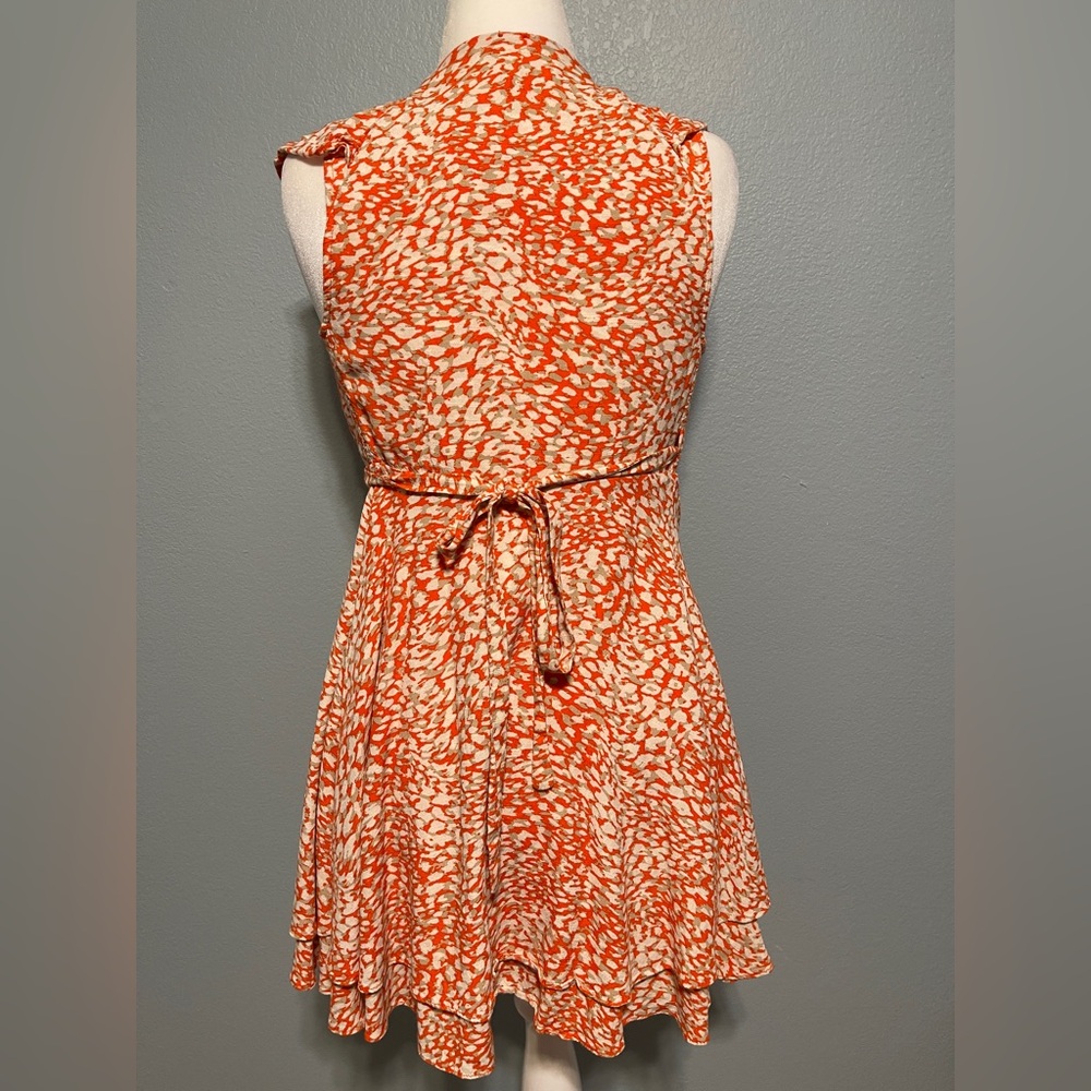 Free People Wrap Mini Dress Ruffle Boho French Quarter Romantic Orange Resort XS - Picture 3 of 11